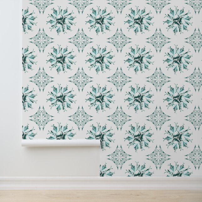 Inky Floral Wallpaper | Aquamarin grün Tapete (Anwendung)