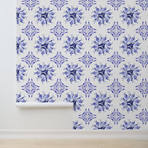 Inky Floral Wallpaper | Blau und Weiß