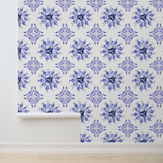 Inky Floral Wallpaper | Blau und Weiß Tapete