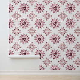 Inky Floral Wallpaper | Burgund und Weiß Tapete