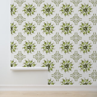 Inky Floral Wallpaper | Grün und Weiß Tapete