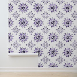 Inky Floral Wallpaper | Lilac Lila White Tapete