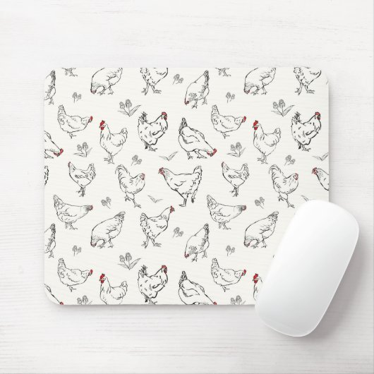 Inky Hand-drawn Chickens Mousepad (Mit Mouse)