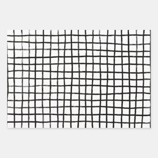 Inky Lines Grid Brushstrokes Einfache minimale B&W Geschenkpapier Set (Vorderseite 2)