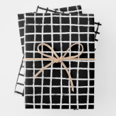 Inky Lines Grid Brushstrokes Einfache minimale B&W Geschenkpapier Set (Beispiel)
