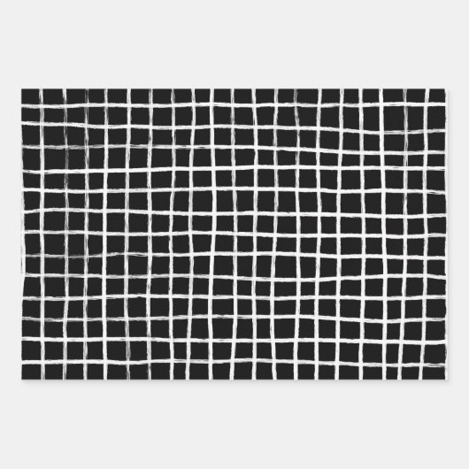 Inky Lines Grid Brushstrokes Einfache minimale B&W Geschenkpapier Set (Vorderseite)
