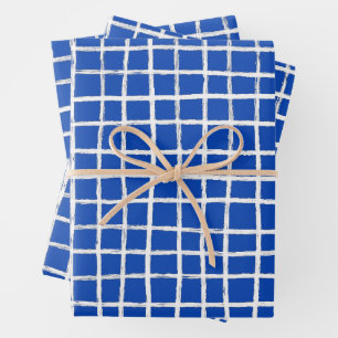 Inky Lines Grid Pinselstriche Einfach Blaues Minim Geschenkpapier Set