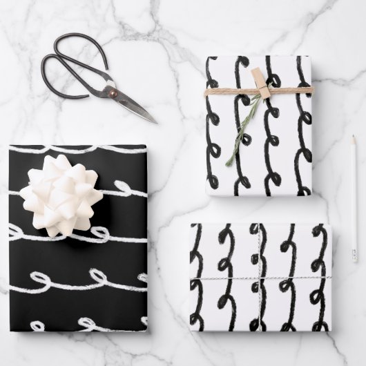 Inky Loop Pinselstriche Einfach Minimal Schwarz-we Geschenkpapier Set (Vorderseite)