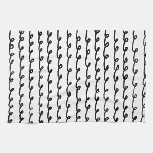 Inky Loops Chic Handgezeichnete Linien Schwarz & W Geschirrtuch (Horizontal)