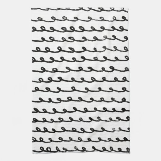 Inky Loops Chic Handgezeichnete Linien Schwarz & W Geschirrtuch (Vertikal)