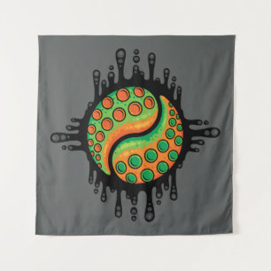 Inky Octopus Tentacle Yin Yang Symbol Wandteppich