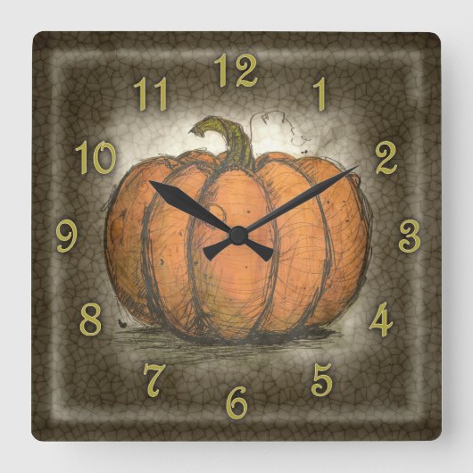 Inky Pumpkin Quadratische Wanduhr (Vorderseite)