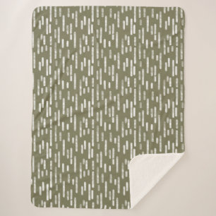 Inky Rounded Lines Muster White on Olive Green Sherpadecke