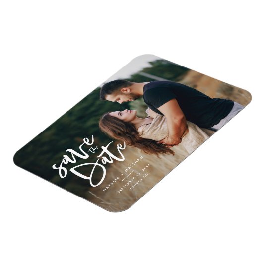 Inky-Script-Foto Save the Date Magnet (Linke Seite)