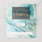 Inky Splash Aquamarin Marble Gold Wedding Tischnum Platzkarte (Außenseite Aufgefaltet)