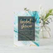 Inky Splash Aquamariner Marmor mit Gold Brautparty Einladung (Stehend Vorderseite)