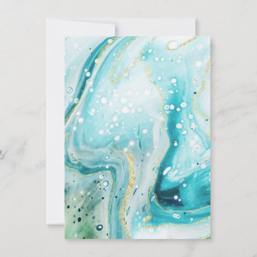 Inky Splash Aquamariner Marmor mit Gold Brautparty Einladung (Rückseite)