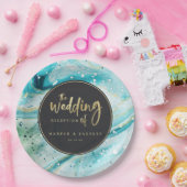 Inky Splash Aquamariner Marmor mit Gold Luxe Weddi Pappteller (Party)