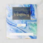 Inky Splash Blue Marble Gold Wedding Tischnummer Platzkarte (Außenseite Aufgefaltet)