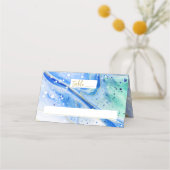 Inky Splash Blue Marble Gold Wedding Tischnummer Platzkarte (Vorderseite)