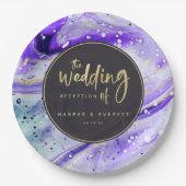 Inky Splash Lila Marmor mit Gold Luxe Wedding Pappteller (Vorderseite)