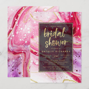 Inky Splash Red Marble mit Gold Brautparty Einladung