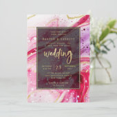 Inky Splash Red Marble mit Goldfolie Hochzeit Einladung (Stehend Vorderseite)