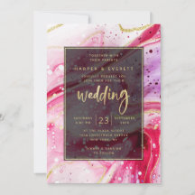 Inky Splash Red Marble mit Goldfolie Hochzeit