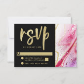 Inky Splash Red Marble mit Goldfolie Hochzeit RSVP Karte (Vorderseite)
