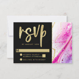 Inky Splash Rosa Marmor mit Goldfolie Hochzeitsfol RSVP Karte