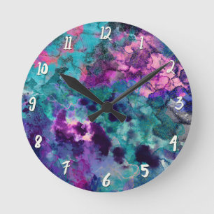 Inky Watercolor Abstract Cosmic Color Painting Runde Wanduhr