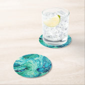 Inky Wave 1 Türkis Blau Runder Pappuntersetzer (Vor Ort)