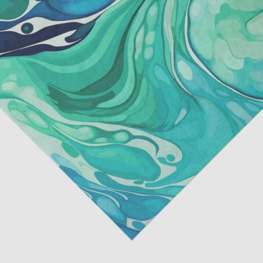 Inky Wave 1 Türkis blaues Tissue Seidenpapier (Detail)