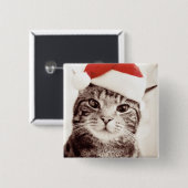 Inländische Tabbykatze, die roten Weihnachtshut Button (Vorne & Hinten)