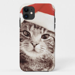 Inländische Tabbykatze, die roten Weihnachtshut iPhone 11 Hülle