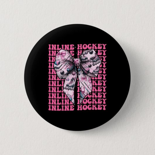 Inline Hockey Player Girl Coquette Bow Pink Ribbon Button (Vorderseite)