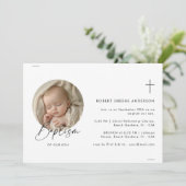 Inline katholisches Baby Foto Geschlecht Neutrale  Einladung (Stehend Vorderseite)