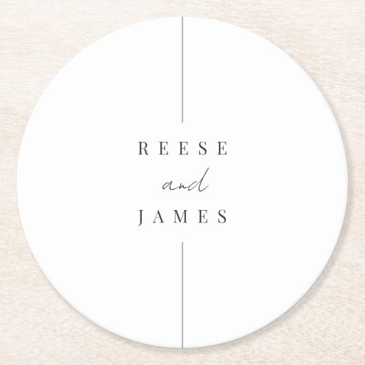 Inline | Moderne Personalisierte Hochzeit Runder Pappuntersetzer (Vorderseite)