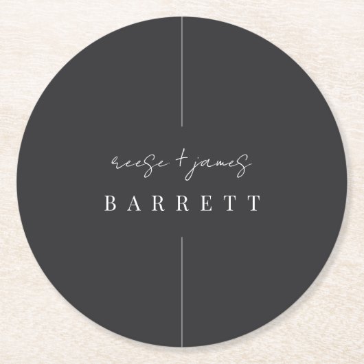 Inline | Moderne Personalisierte Hochzeit Runder Pappuntersetzer (Vorderseite)