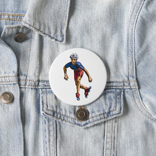 Inline Skater Cool Retro Rollerblading Button