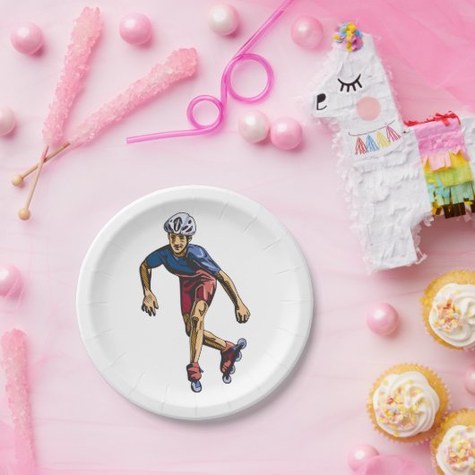 Inline Skater Cool Retro Rollerblading Pappteller (Party)