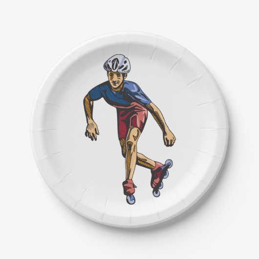 Inline Skater Cool Retro Rollerblading Pappteller (Vorderseite)