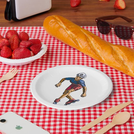 Inline Skater Cool Retro Rollerblading Pappteller