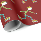 Inline-Skating-Stickman Geschenkpapier (Rolleneckpunkt)