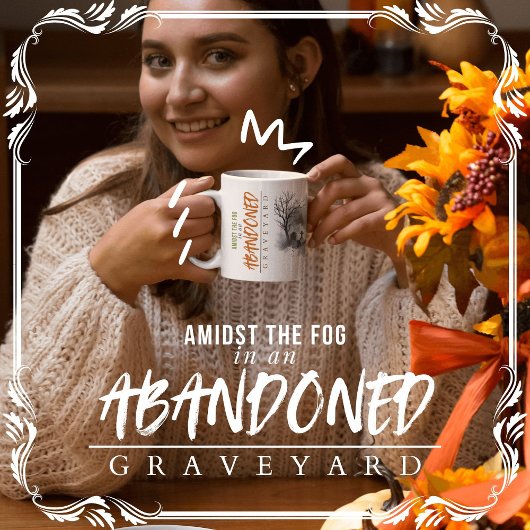 Inmitten des Nebels auf einem verlassenen Friedhof Kaffeetasse