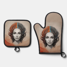 innen heraus lebendiges Mädchen Ofenhandschuh & Topflappen-Set