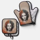 innen heraus lebendiges Mädchen Ofenhandschuh & Topflappen-Set (Vorderseite/Rückseite)