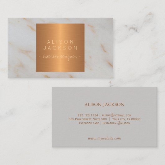 Innenarchitekt aus grauem Marmor, metallisches Kup Visitenkarte (Vorne/Hinten)