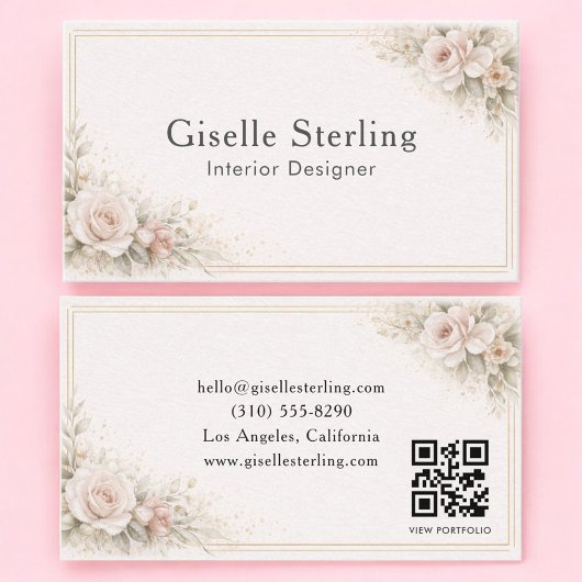 Innenarchitekt Blumen Neutral QR Code Visitenkarte