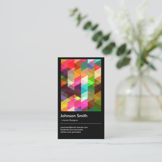 Innenarchitekt - farbenfrohe Mosaikmuster Visitenkarte (Stehend Vorderseite)